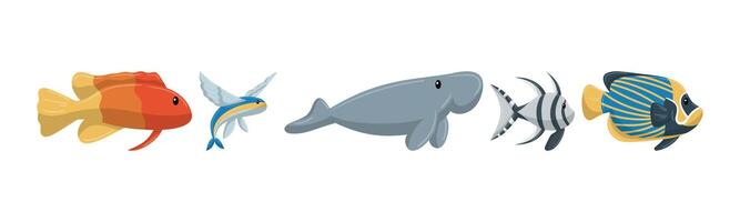 Cheerful cartoon collection of colorful and distinct sea creatures. Illustration of aquatic animals, great for educational and decorative projects. vector