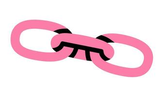 Hand drawn cute cartoon illustration of three connected links. Flat chain in doodle style. Slavery or habit icon. Network connection concept. Unity or consistency. Cooperation sign. Isolated. vector