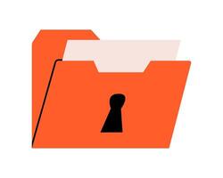 Hand drawn cute illustration of folder with documents. Flat file archive with keyhole doodle. Security system icon. Paper office data. Protection personal information. Privacy access. Isolated. vector
