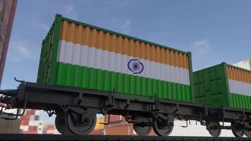 Train and containers with the flag of India. Railway transportation. 3d illustration photo
