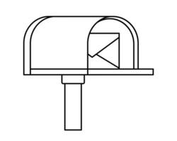 Hand drawn cute outline illustration of mailbox with letter. Flat letter box line art doodle. Communication or correspondence icon. Postbox with new message. Delivery service sticker. Isolated. vector