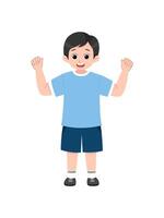 illustration of a boy showing a strong pose with both hands raised vector