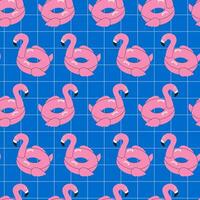 Seamless pattern inflatable ring pink flamingo. Summer pattern design. Flat illustration. vector