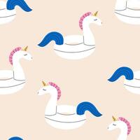 Seamless pattern inflatable ring unicorn. Summer pattern design. Flat illustration. vector