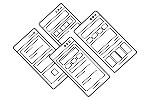 Sketch of Interconnected Website Templates with Rectangles and Lines vector