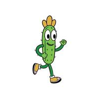 Cartoon Cactus Character Running with Shoes Design vector
