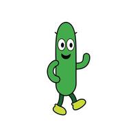 Cartoon Cucumber Character with Arms Waving, Legs Walking on Transparent Background vector