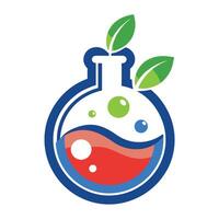 Flask Logo Design with Leaves and Bubbles vector