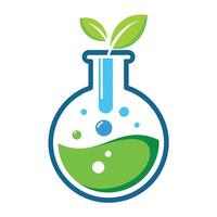 Green Liquid inside Erlenmeyer Flask with Leaves in Science Blue Border vector