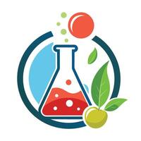 Colorful Laboratory Flask with Green Leaves and Bubbles vector
