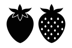 Two Simple Strawberries Icons with Seeds and Leaves vector