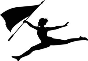 Silhouette of woman jumping with flag, expressive pose vector