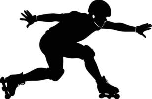 Silhouette Of Skater Wearing Helmet And Pads On Roller Skates, Leaning vector