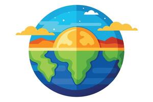 Earth Globe Stylized Flat Design with Sky, Clouds, Water and Continents vector