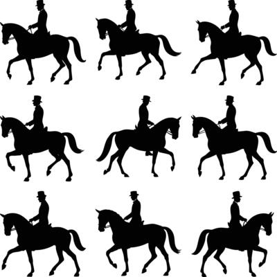 Silhouettes of Horse Rider in Top Hat Trotting, Equestrian Dressage