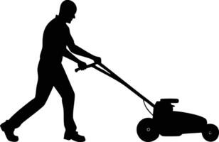Man Silhouette Mowing with Lawn Mower vector