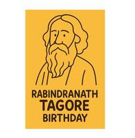 Rabindranath Tagore illustration for 22 Shey Shrabon Rabindra Jayanti Social Media Post Web Banner Status vector