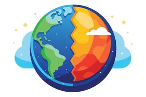 Earth Globe Depicting Hot and Cold Climate Zones with Clouds and Star vector
