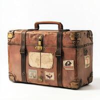 A vintage leather suitcase adorned with travel stickers, symbolizing adventure and exploration photo