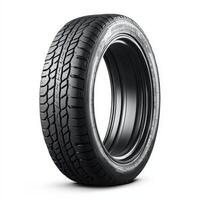 A single car tire displayed upright, showcasing its tread pattern and design photo