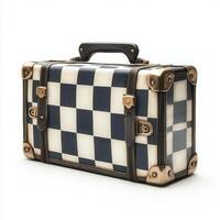 A stylish vintage suitcase with a checkered pattern, ideal for travel and storage photo
