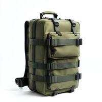 A sturdy olive green backpack with multiple compartments and adjustable straps photo