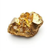 A shiny gold nugget with crystalline formations on a white background photo