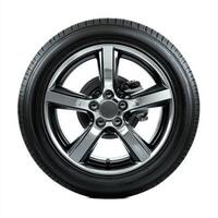 A sleek, modern alloy wheel with a tire, designed for automotive use and performance photo