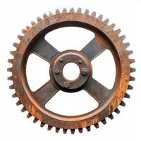 A large, rusted gear wheel used in machinery or industrial applications photo