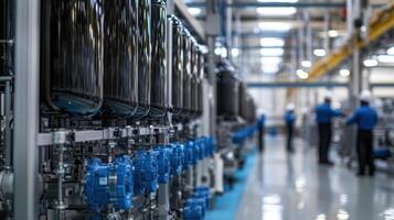 Industrial facility with machinery and workers in a production environment photo