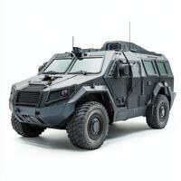 A rugged, military-style armored vehicle designed for transport and protection in various terrains photo