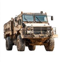 A rugged military vehicle designed for transport and utility in challenging terrains photo