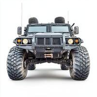A rugged military-style vehicle with large tires, designed for off-road and tactical use photo