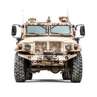A front view of a military vehicle designed for transport and protection photo