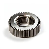 A metallic gear with internal threading, likely used in machinery or mechanical applications photo
