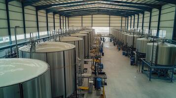 Aerial view of large industrial tanks in a spacious facility photo
