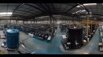 A panoramic view of an industrial facility with machinery and storage tanks photo