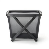 A black mesh wastebasket designed for organizing and waste disposal photo