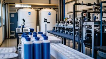 A modern laboratory featuring equipment for chemical processing and storage photo