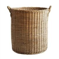 A woven basket with handles, typically used for storage or decoration photo