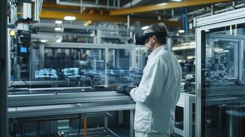 A technician uses virtual reality in an industrial setting for design and analysis photo