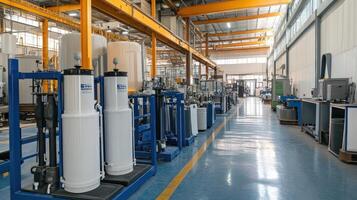 A modern industrial facility with machinery and equipment for processing or manufacturing photo
