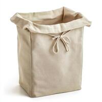 A beige fabric storage bag with a drawstring, designed for organizing items photo