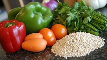 A colorful assortment of fresh vegetables and quinoa, ideal for healthy meal preparation photo