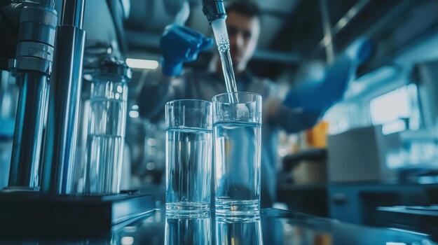 A scientist uses a pipette to transfer liquid between glasses in a laboratory setting photo