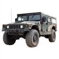 A military-style off-road vehicle with a camouflage pattern, designed for rugged terrain photo