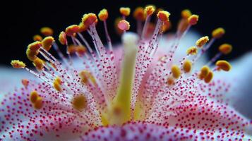 Close-up of a vibrant flower showcasing intricate details of its reproductive structures photo