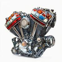 A shiny motorcycle engine showcasing intricate design and craftsmanship. photo