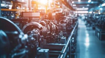 Industrial machinery in a factory setting, highlighting production and engineering processes photo