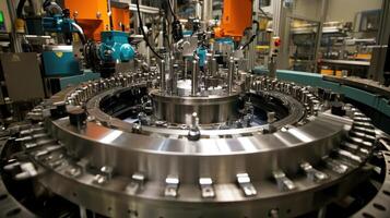 Close-up of a precision industrial machine part in a manufacturing facility photo